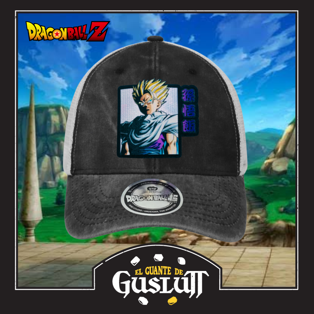 Gorra Dragon Ball Z “Son Gohan” Gris-Blanca Trucker