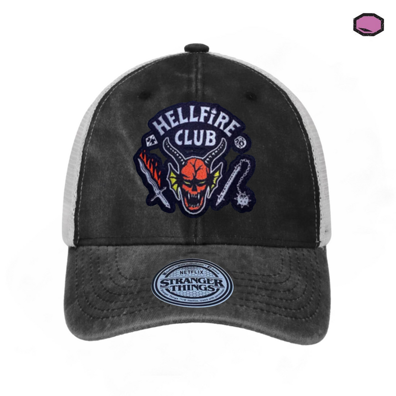 Gorra Stranger Things “Hellfire Club” Gris-Blanca Trucker