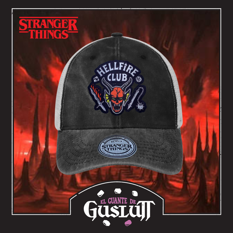 Gorra Stranger Things “Hellfire Club” Gris-Blanca Trucker