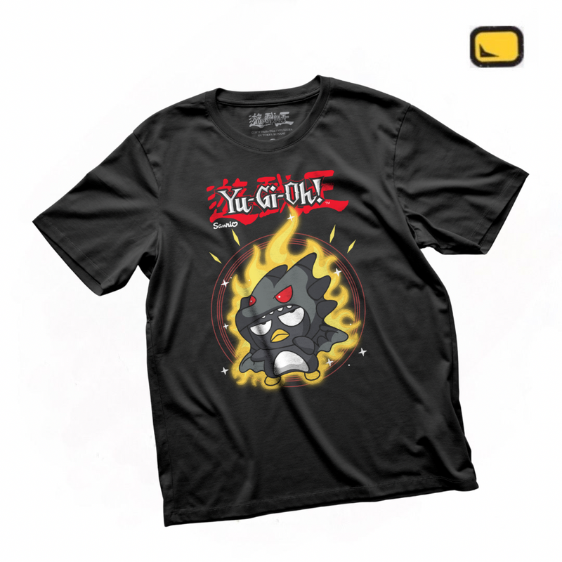 Playera Yu-Gi-Oh! X Hello Kitty and Friends “Bad Badtz-Maru as Red Eyes Black Dragon” Negra