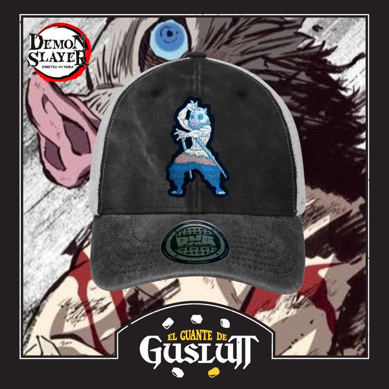 Gorra Demon Slayer: Kimetsu No Yaiba “Inosuke Hashibira” Gris-Blanca Trucker