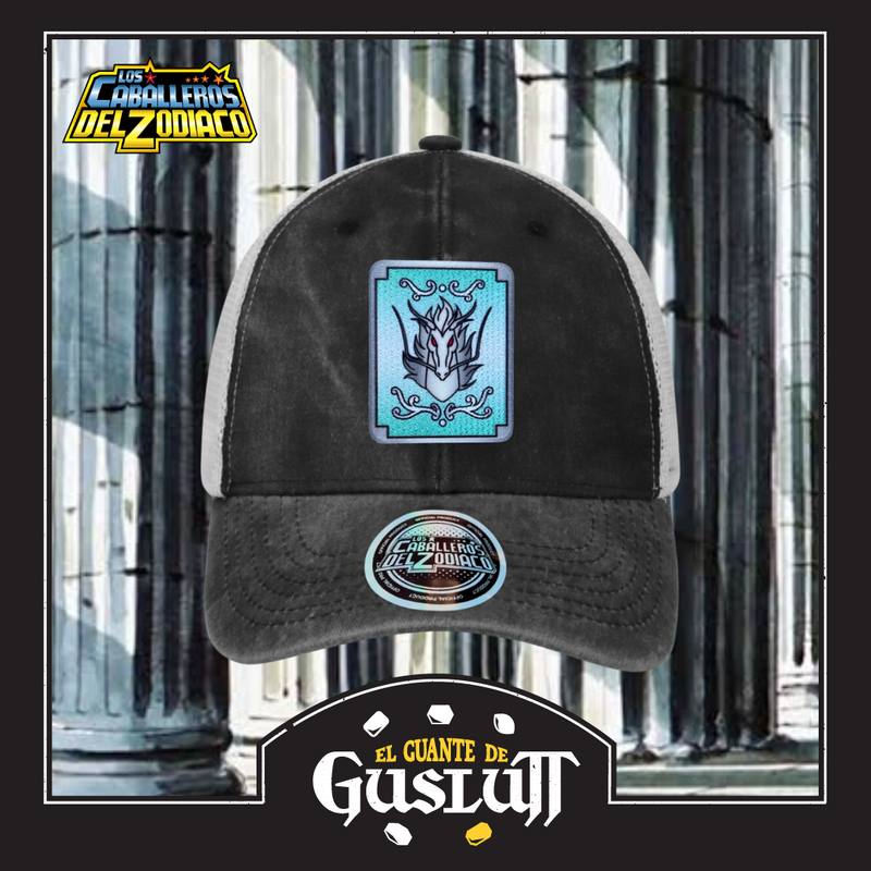 Gorra Saint Seiya “Pandora Box Shiryu Dragon” Gris-Blanca Trucker