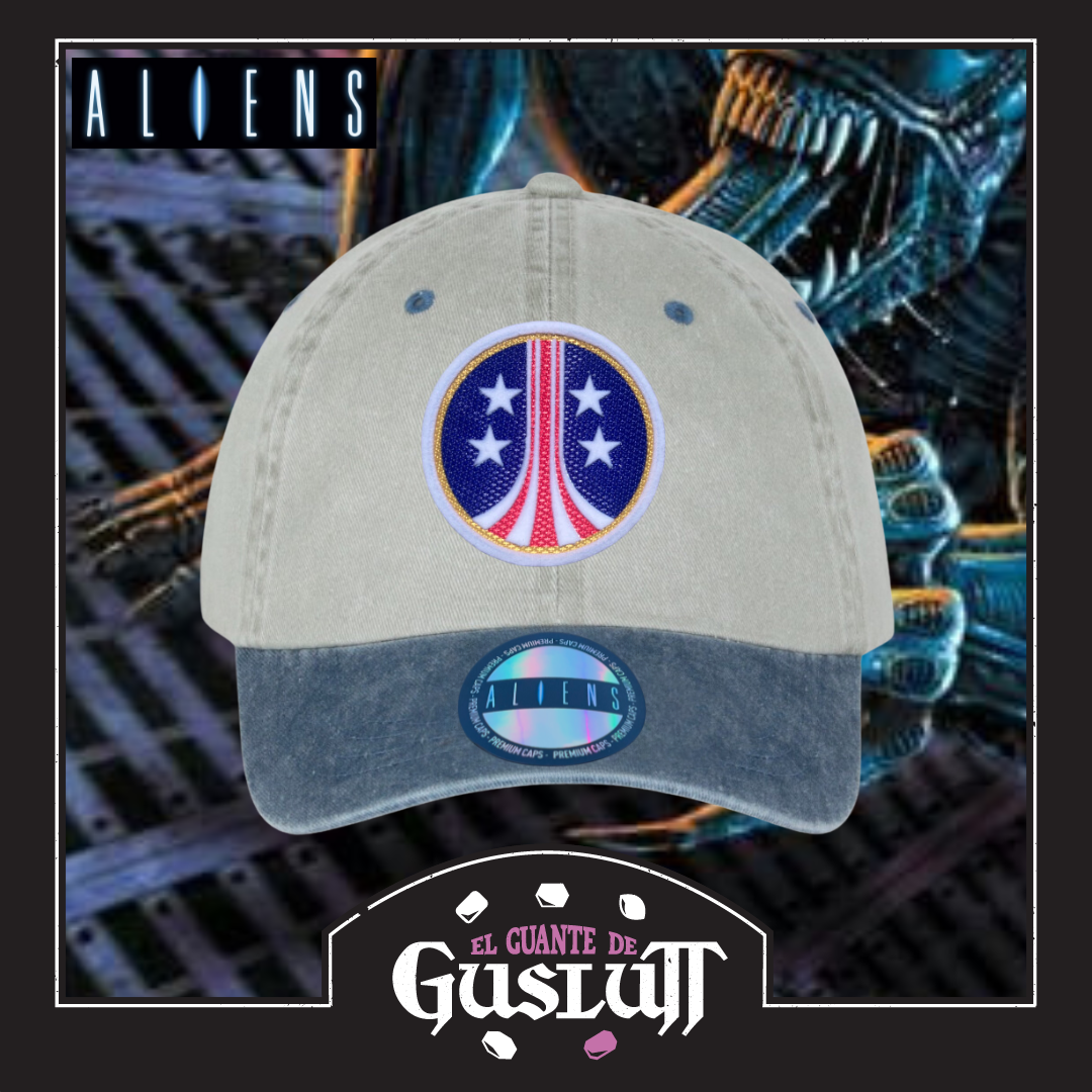 Gorra Aliens “USCM” Logo Beige-Azul Vintage