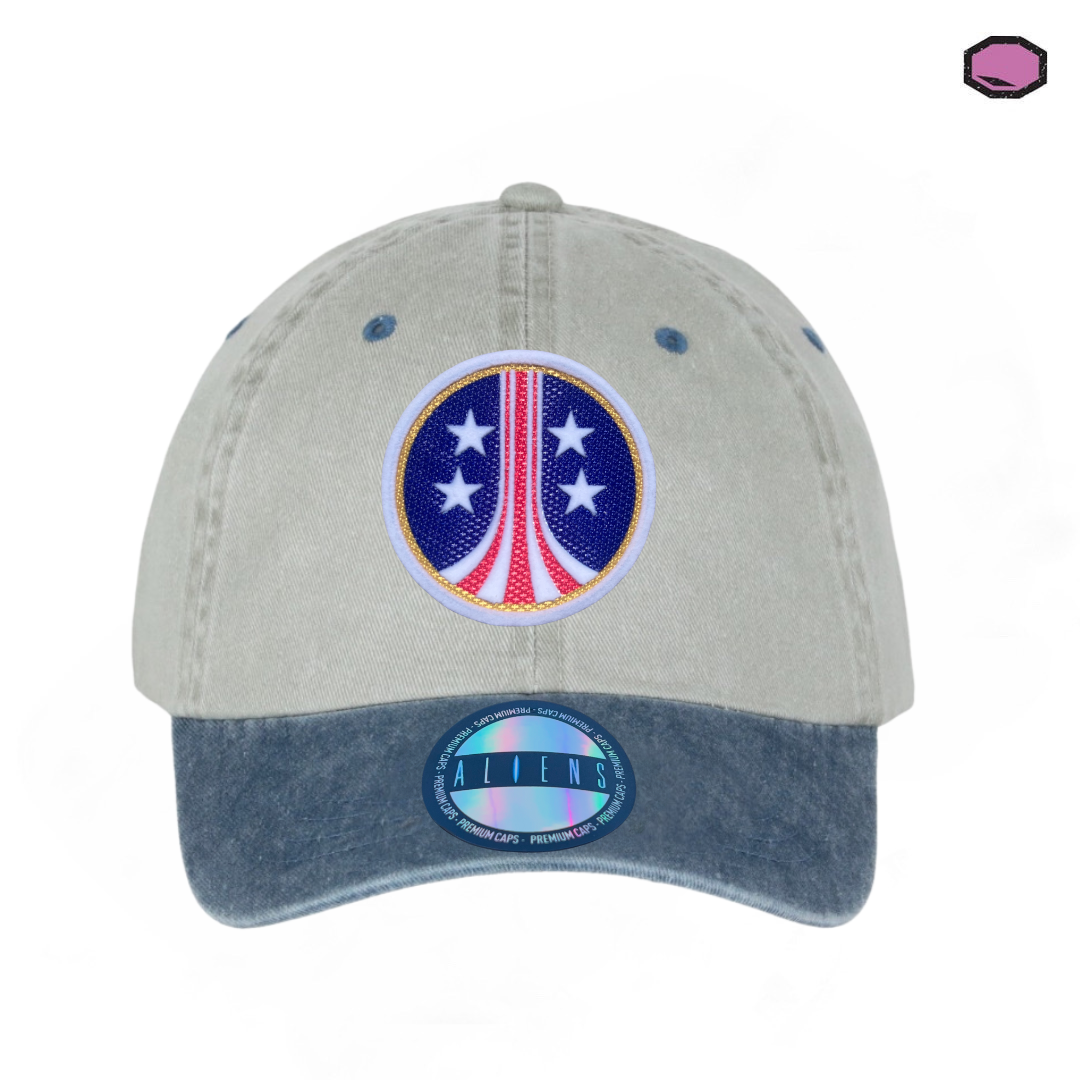 Gorra Aliens “USCM” Logo Beige-Azul Vintage