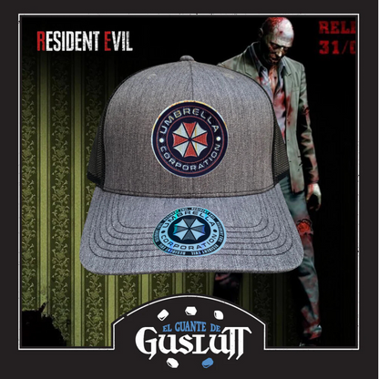 Gorra Resident Evil “Umbrella Oxidized Crest” Gris-Negra Premium Trucker