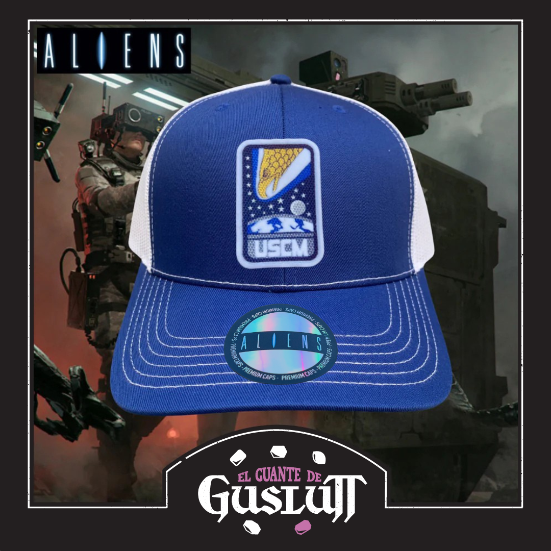 Gorra Aliens “USCM Corps” Logo Azul-Blanca Premium Trucker