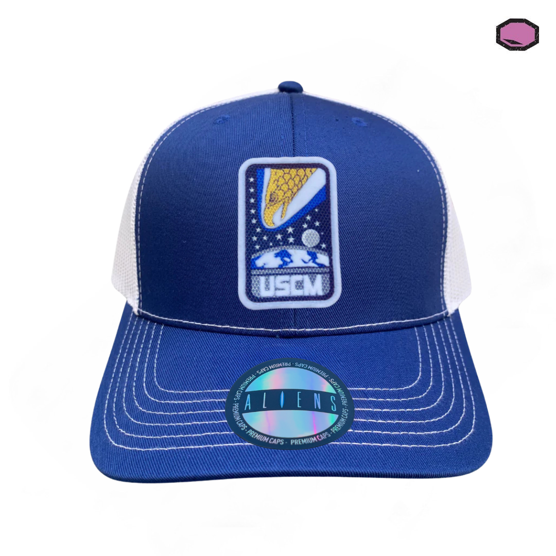 Gorra Aliens “USCM Corps” Logo Azul-Blanca Premium Trucker