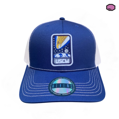 Gorra Aliens “USCM Corps” Logo Azul-Blanca Premium Trucker