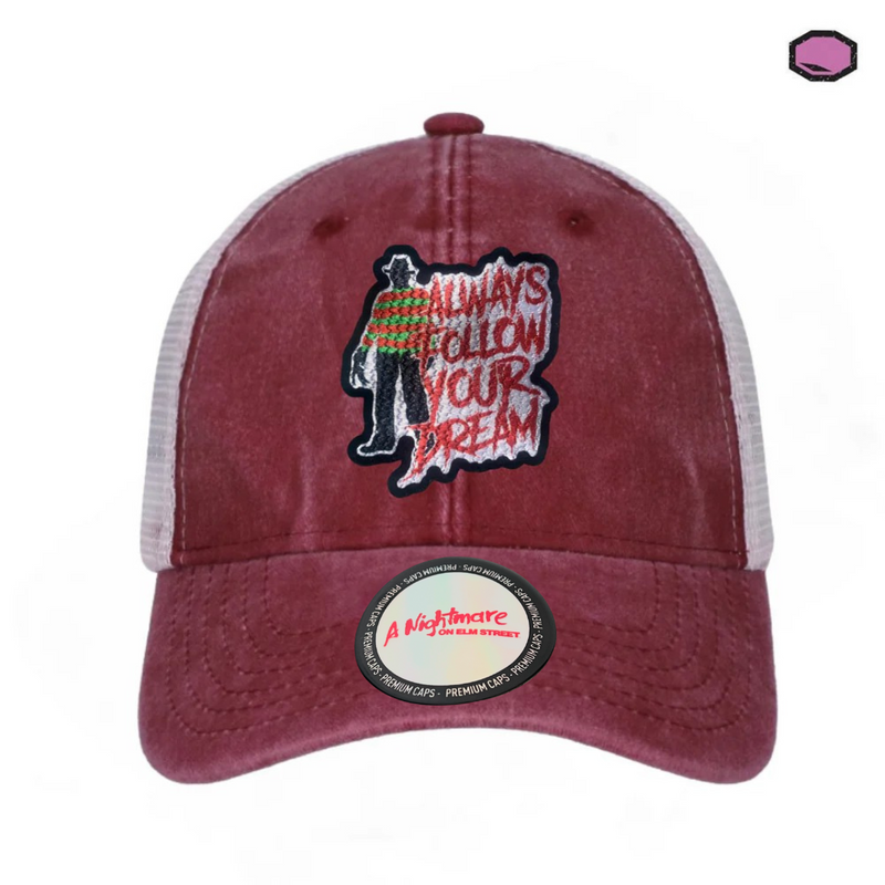 Gorra A Nightmare on Elm Street “Always follow your dream” Roja-Blanca Trucker