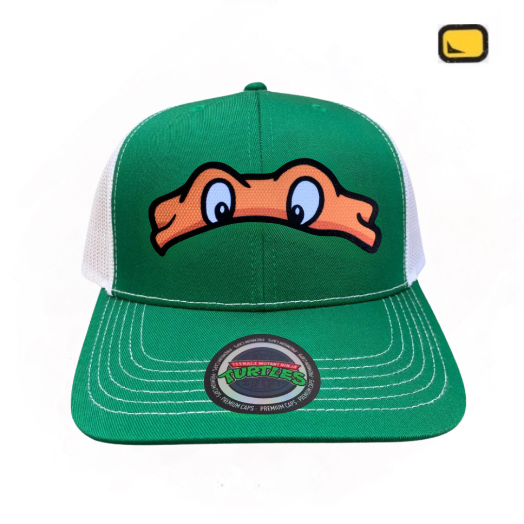 Gorra Tortugas Ninja TMNT “Michaelangelo Mask” Verde-Blanca Premium Trucker