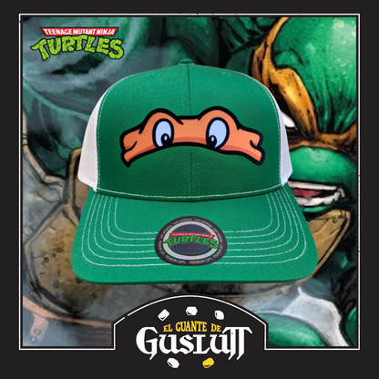 Gorra Tortugas Ninja TMNT “Michaelangelo Mask” Verde-Blanca Premium Trucker