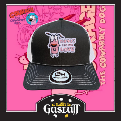 Gorra Cartoon Network Coraje el perro Cobarde “Things I Do For Love” Negra-Blanca Premium Trucker