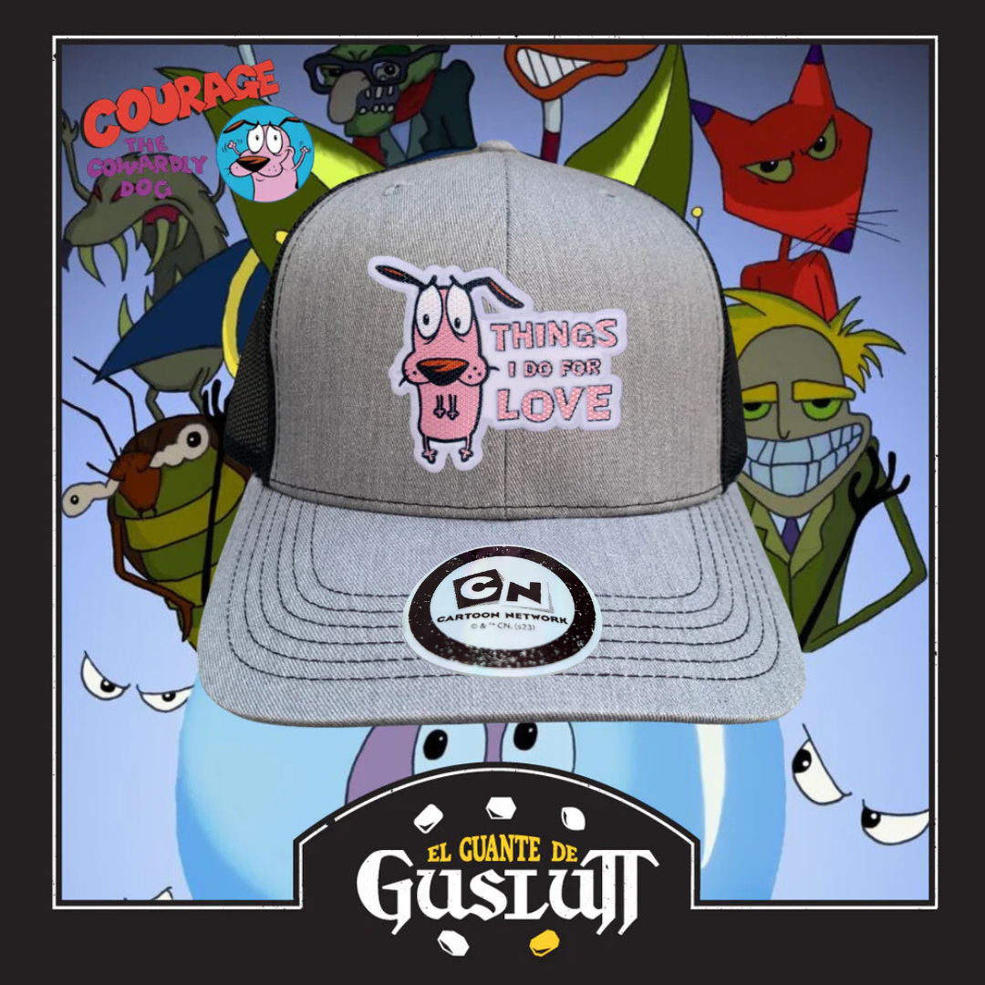 Gorra Cartoon Network Coraje el perro Cobarde “Things I Do For Love” Gris-Negra Premium Trucker