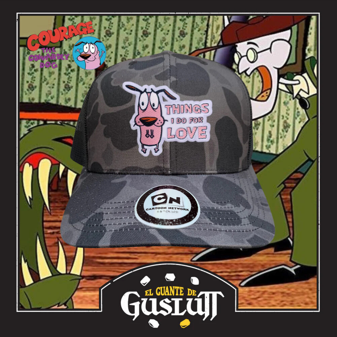 Gorra Cartoon Network Coraje el perro Cobarde “Things I Do For Love” Camo Premium Trucker