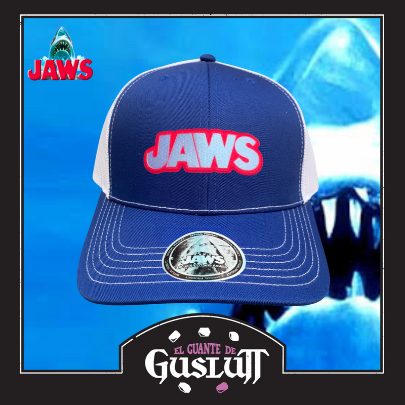 Gorra Universal Studios “Jaws Logo” Azul-Blanca Premium Trucker